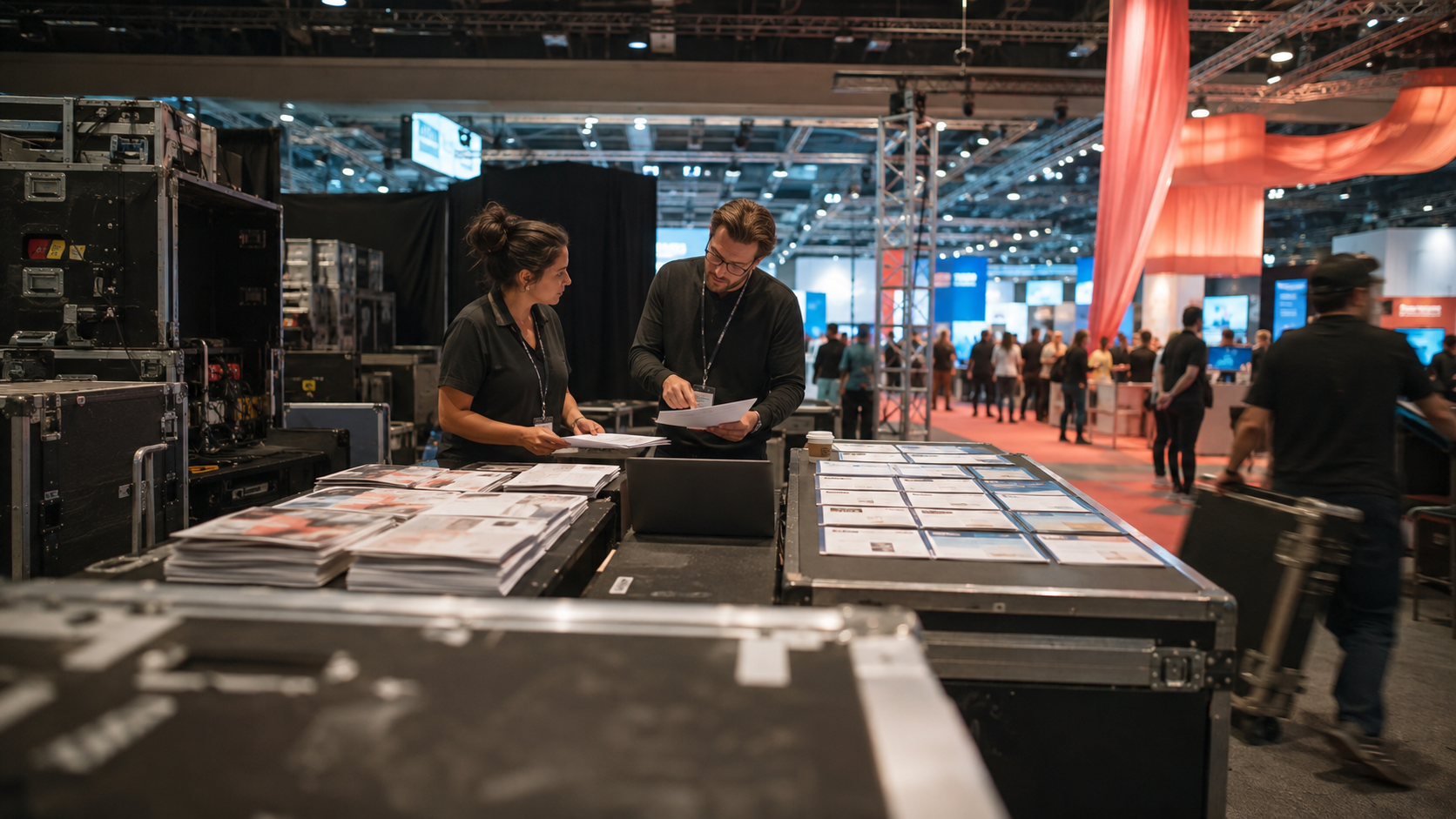 Field operations team coordinating lead generation and named-account prospecting at a trade show
