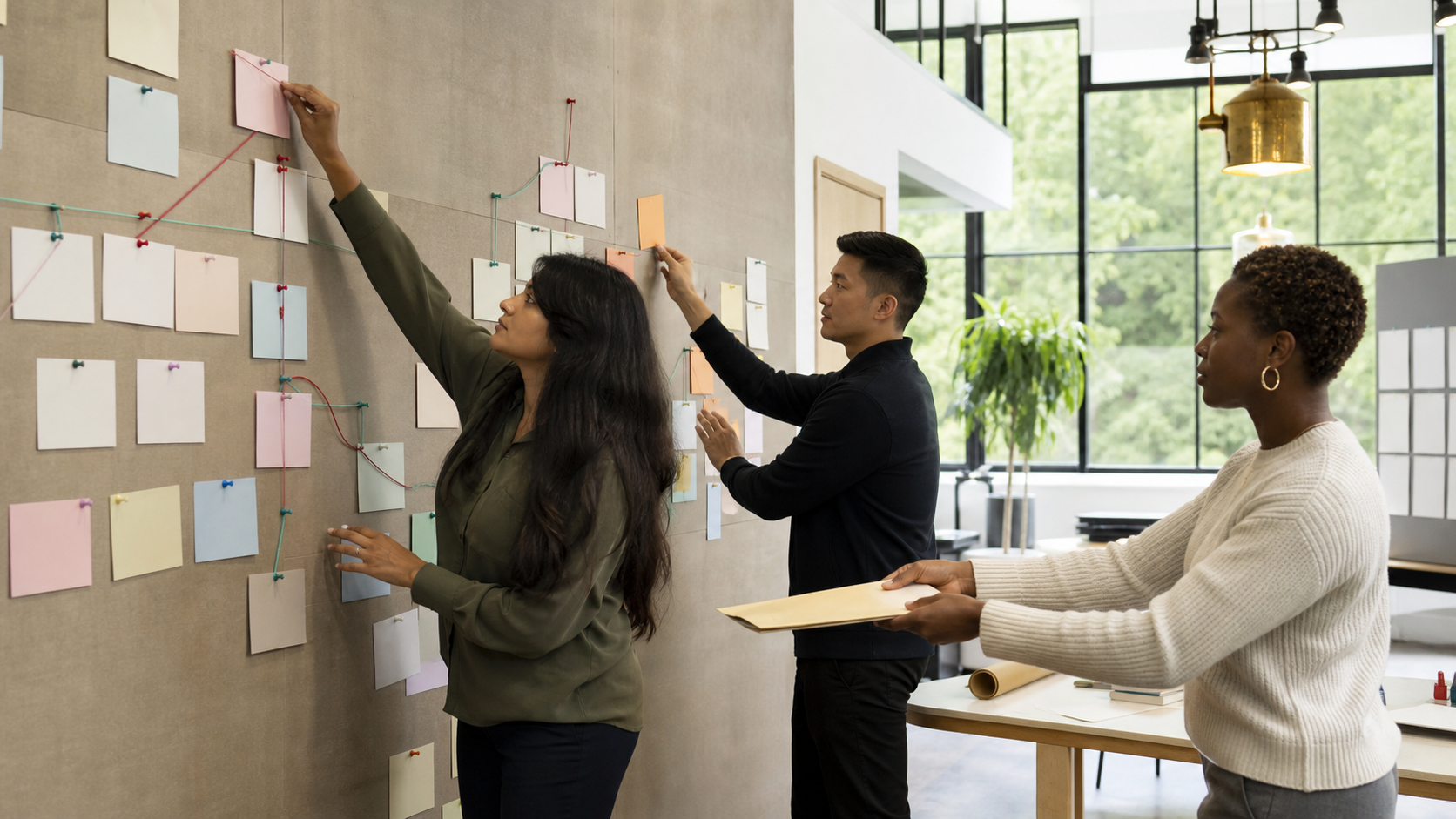 Go-to-market strategy team arranging exclusion and entry trigger cards before execution handoff